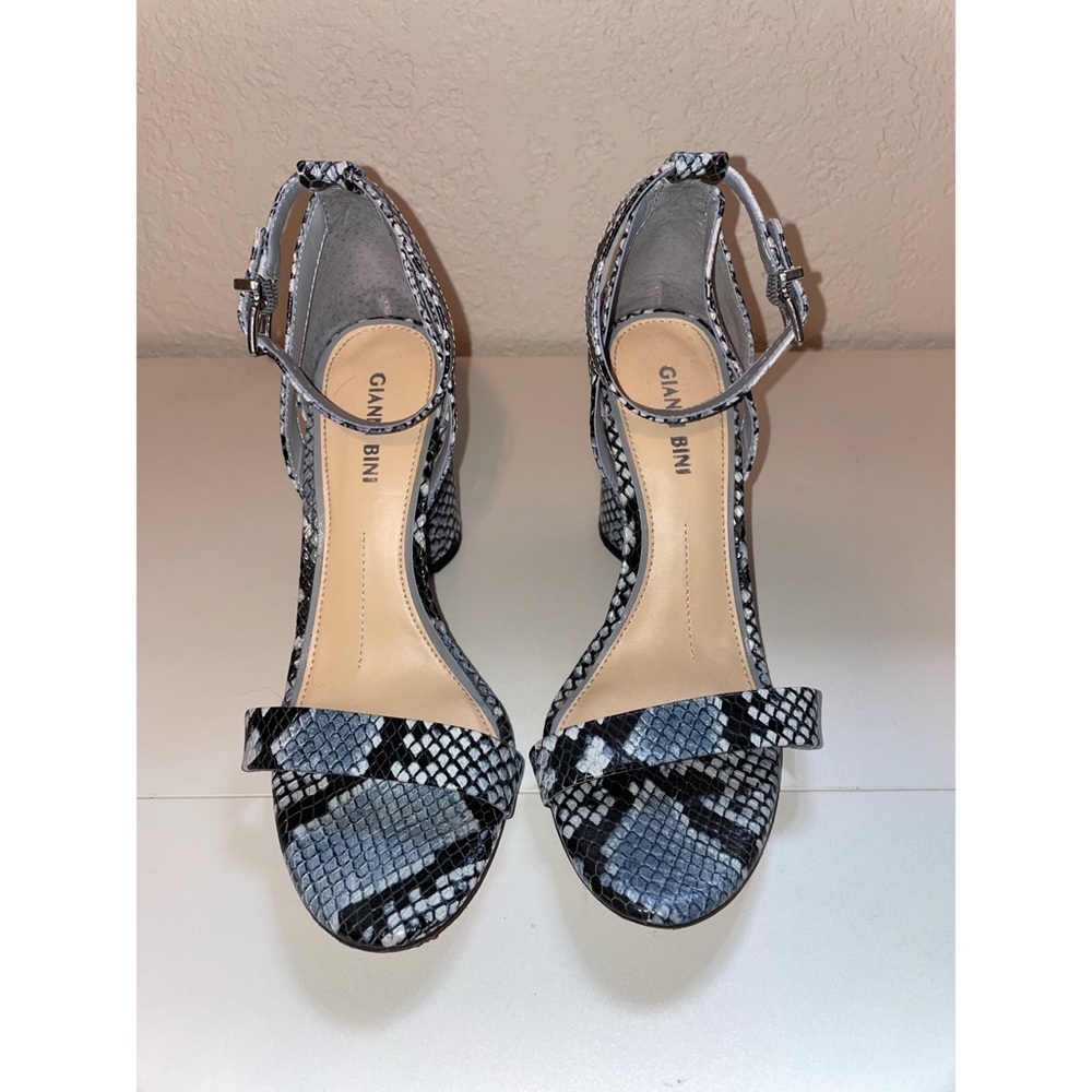 GIANNI BINI Blue Snakeskin Block Heel